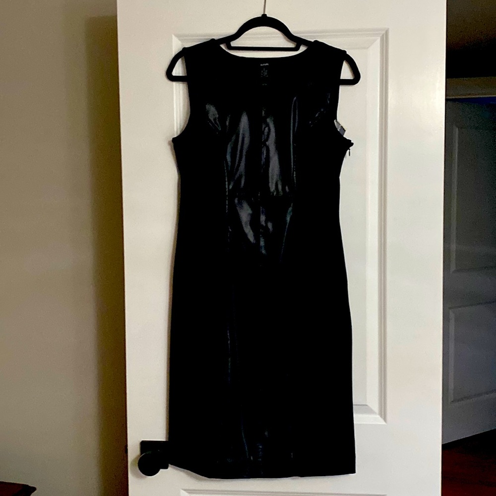 Never worn Alfani Stylish faux leather/ spandex black dress
